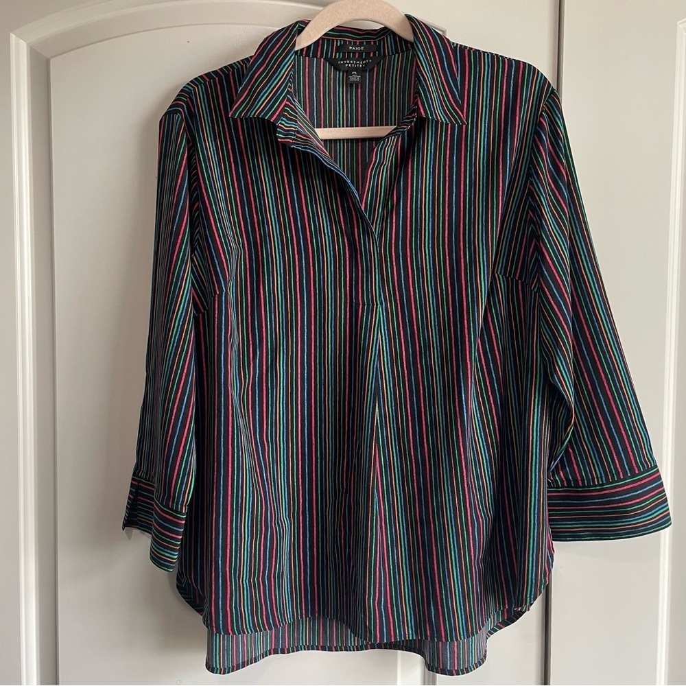 Paige Investments Striped Collared Shirt Petite Large - Picture 2 of 8